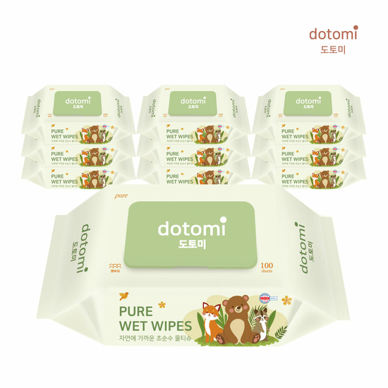 (55g) 더 도톰하고 넉넉한 사이즈의 캡형 도토미 퓨어 아기 물티슈 100장 엠보싱 타입 14,210원