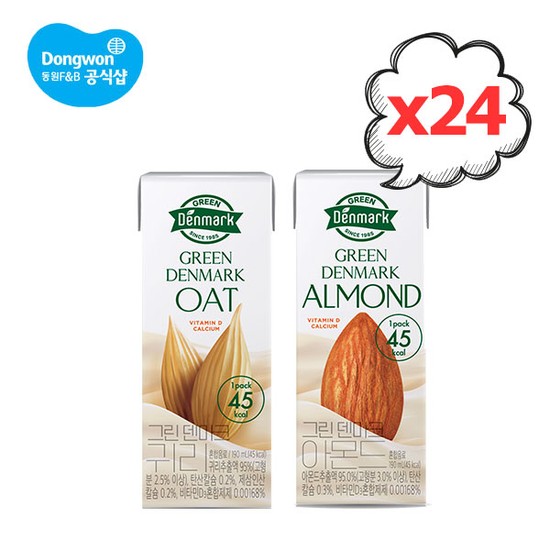 동원 (G) 동원 그린덴마크 아몬드 귀리 오트밀 우유 190ml 24팩 17,400원