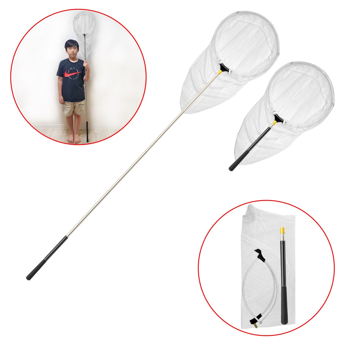 빅사이즈 고급형 5단 스텐 잠자리채 대형 색상선택 접이식 물고기 뜰채 곤충 채집, 1개, 현재가 16,600원
