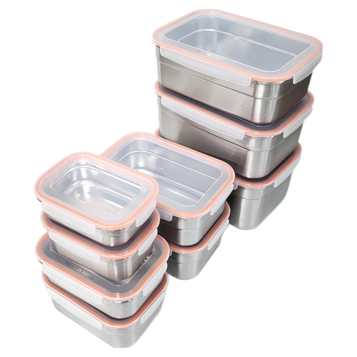 올품락 포스코 STS304 스텐밀폐용기 세트상품, 오렌지, 직사각 9종세트 100,000원