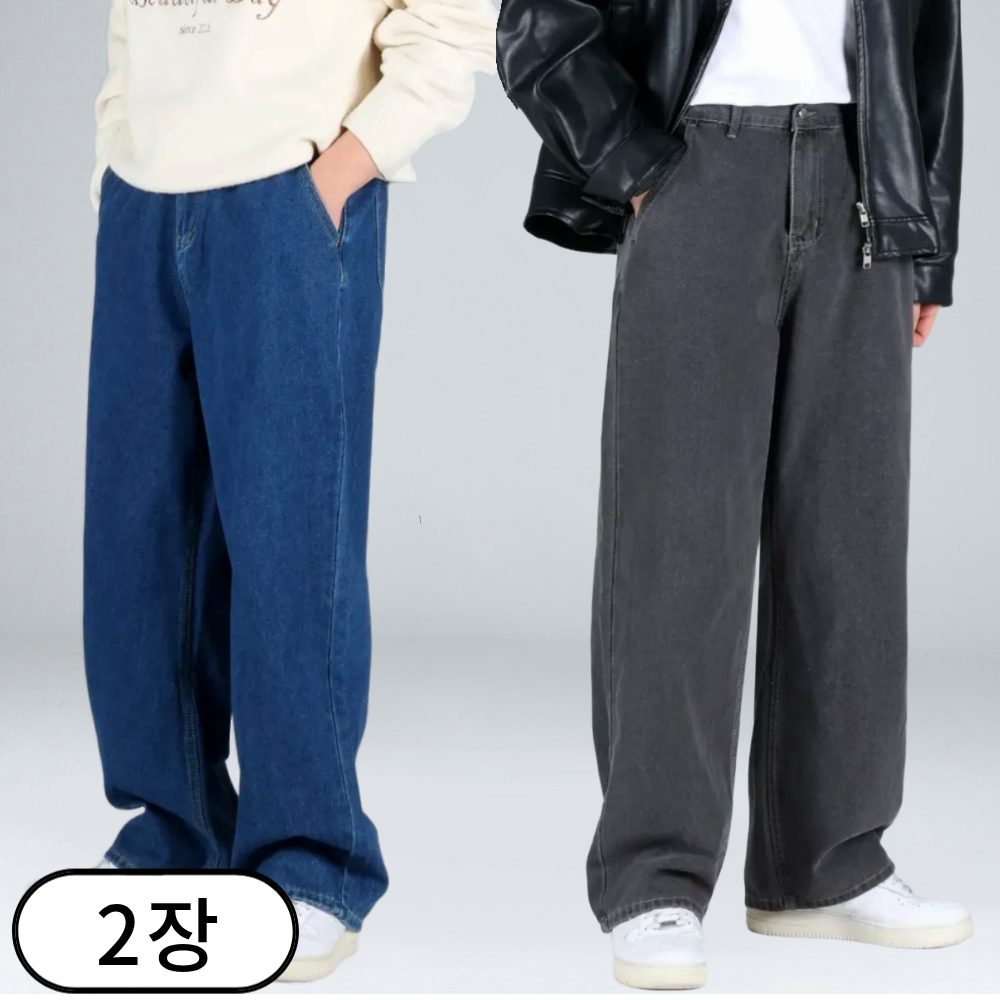 1+1 남자 빅사이즈 뒷 밴딩 데님 팬츠 세미 와이드 청바지 (6691-2) 77,820원