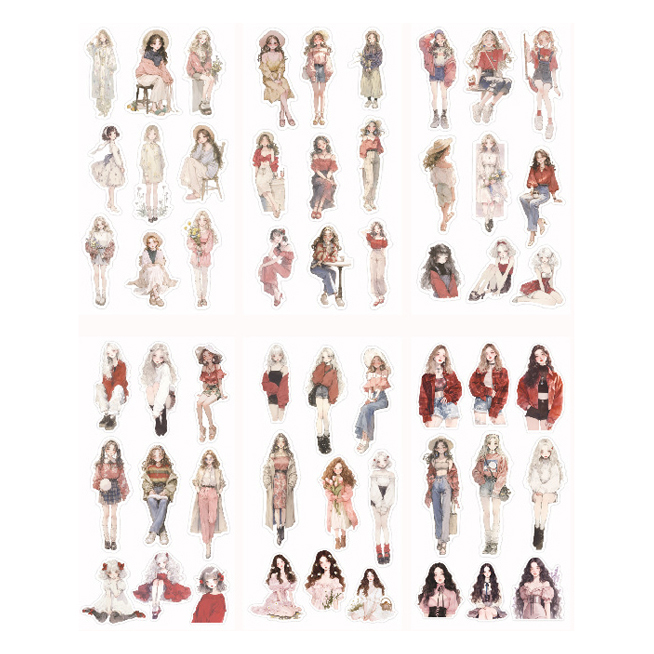 올리브파티 로어케이스라이프 시리즈 인물 소녀 감성 빈티지 다꾸 스티커 6종 세트 5,500원