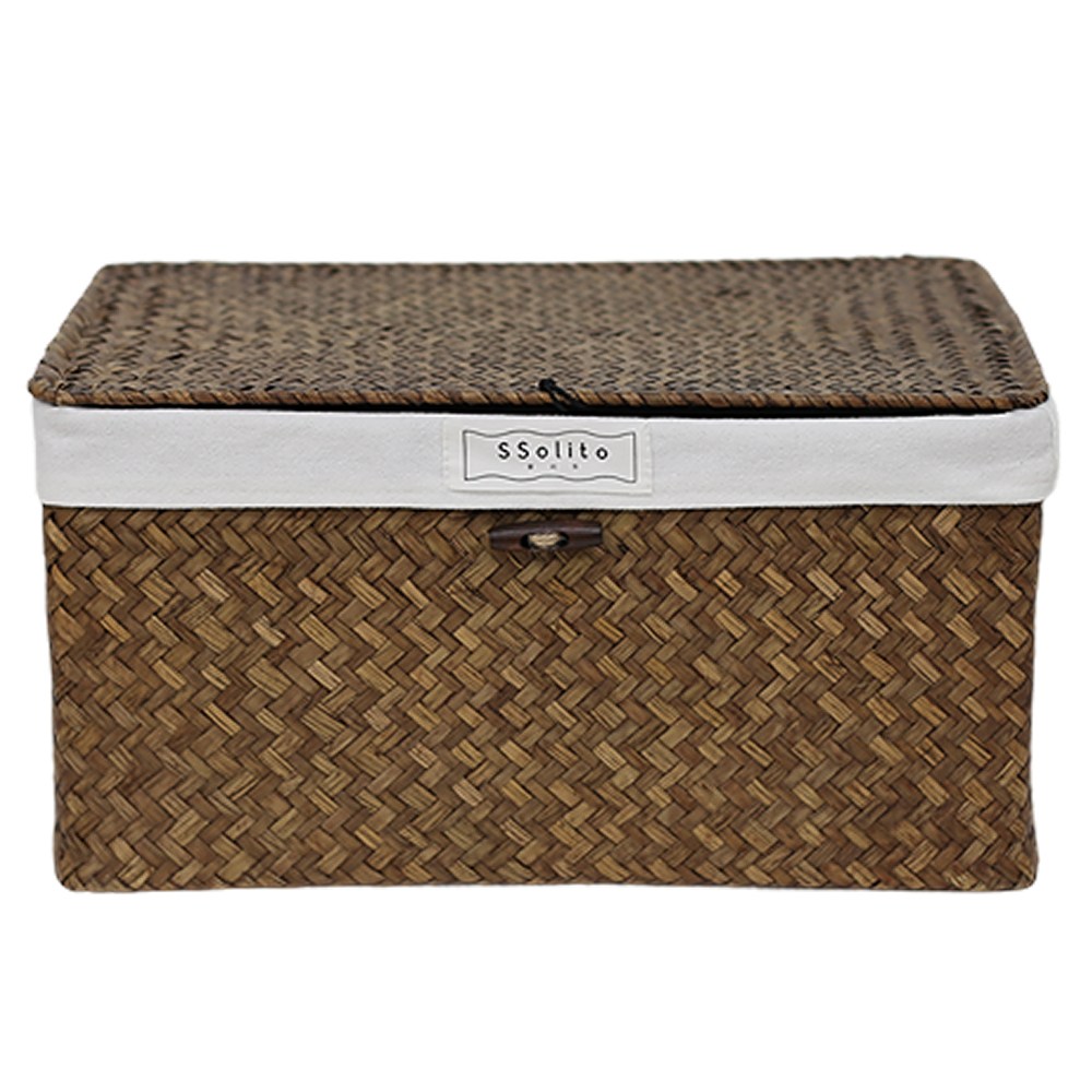 쏠리또 천연라탄 사각바구니 소형 중형 대형 덮개 정리함, 짙은 갈색, 1개 32,700원