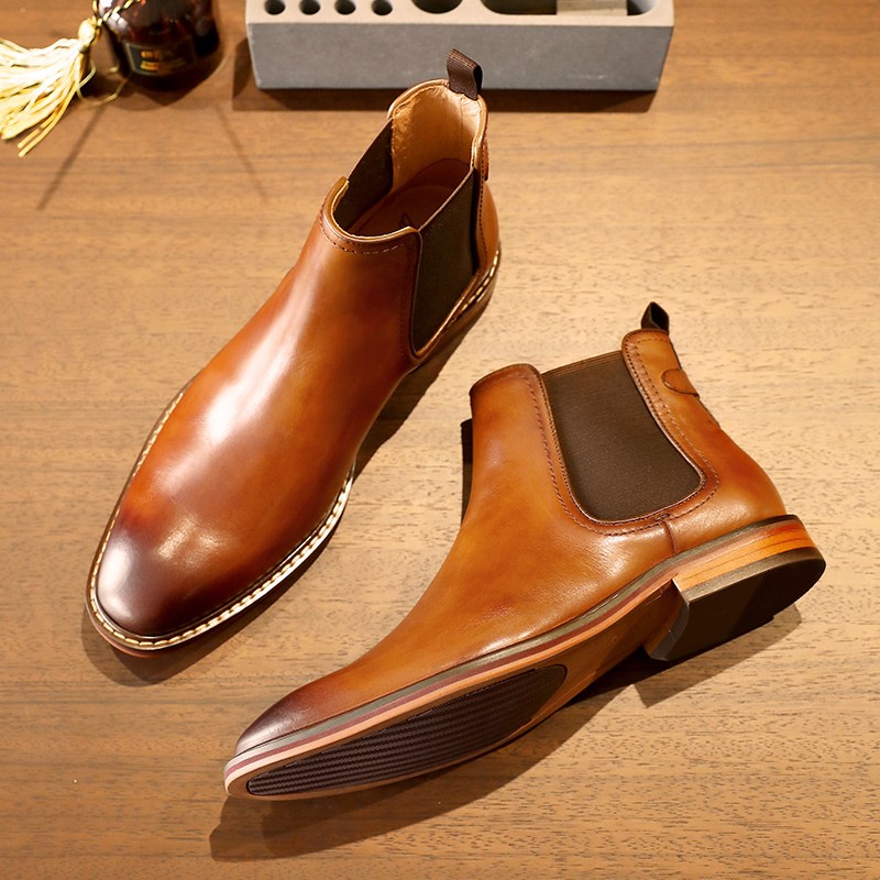 DESAI 데사이 남성용 첼시 부츠, 핸드메이드 정품 가죽 드레스 슈즈, 슬립온 정장용 부티 95,500원