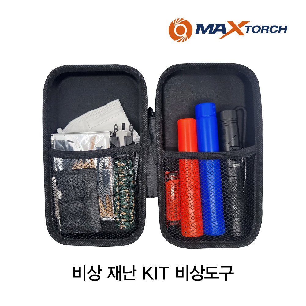 맥스토치 MTZE 119 비상키트 충전식 LED 후레쉬 랜턴 라이트 차량용 탈출 안전용품 세트, 1개, BLACK 77,000원