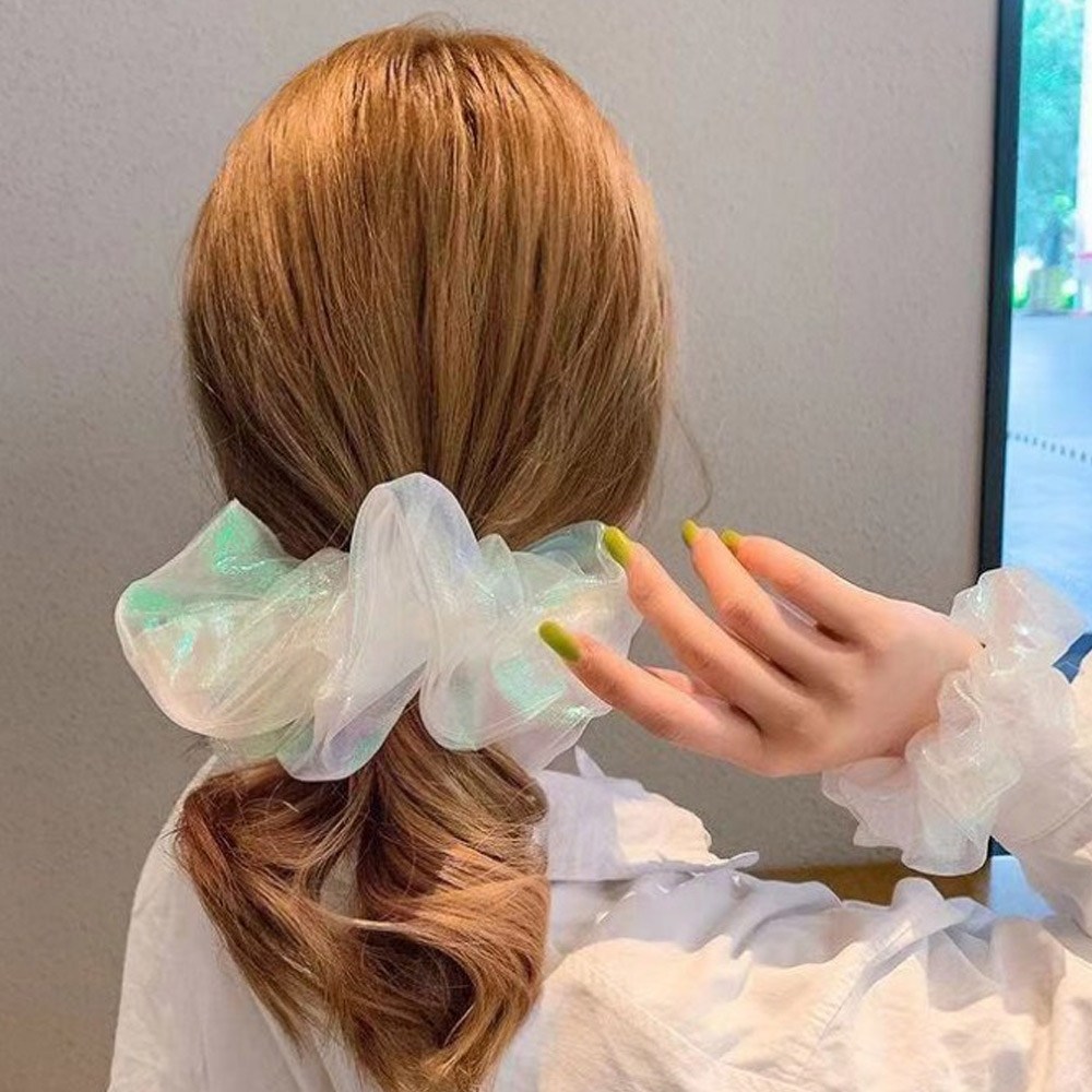 1/2구성 오로라 헤어 스크런치 새틴 쉬폰 곱창밴드 오간자 곱창끈 홀로그램 곱창 머리끈 5,900원