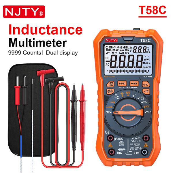 NJTY T58B/C 9999 카운트 디지털 멀티미터 인덕턴스 휴대용 전압계 AC/DC 전압 전류 테스터 다이오드 저항 옴 도구 34,390원