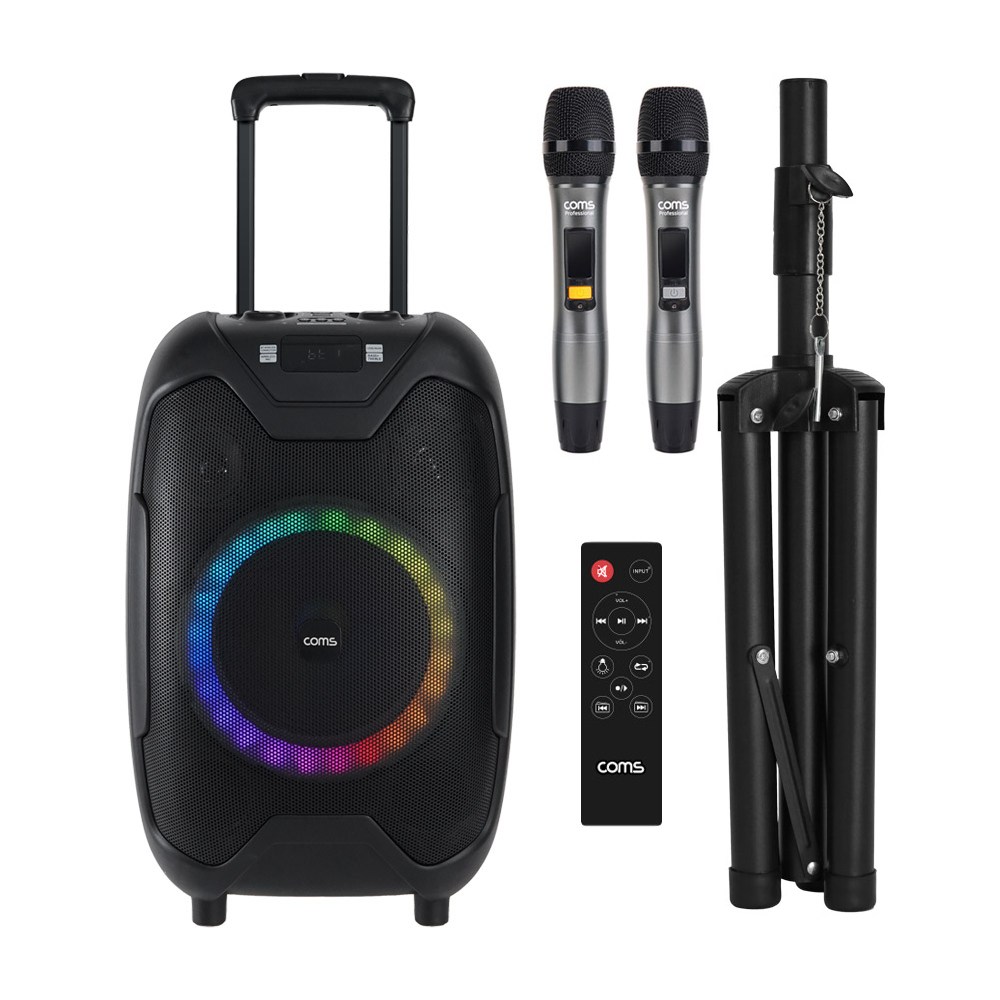 UHF 이동식 블루투스 무선마이크 앰프 LED 파티박스 50W TWS지원 노래방, 블랙, KY600T(마이크2개 삼각대포함) 290,700원