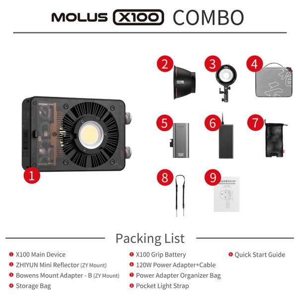정시출고 무료배송 환불보장 ZHIYUN-MOLUS X100 2700-6500K COB LED 조명, 사진 카메라 야외 휴대용, 일정 615,800원