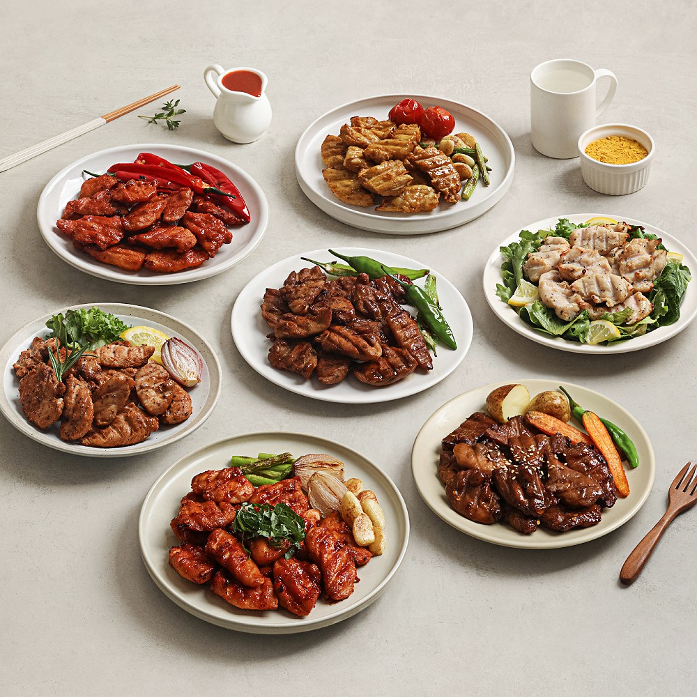 [다신샵] 닭신 오븐구이 닭안심살 7종 혼합세트(바비큐+불닭+커리+탄두리+오리지널+찜닭+닭갈비), 현재가 45,400원