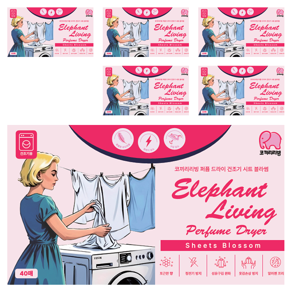 코끼리리빙 퍼퓸 드라이 건조기 시트 블라썸, 6개, 40개입 10,800원