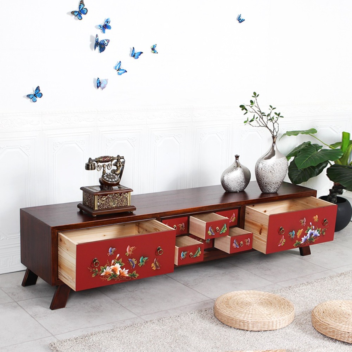 다한수제고가구 오동 나비 원목 거실장 (레드) 엔틱, 단품 652,000원