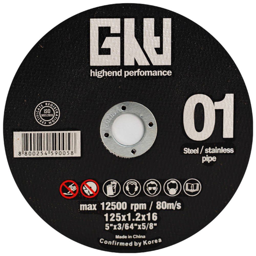 지스비 프리미엄 절단석 125mm 내경16mm 스틸/스텐 겸용 핸드 그라인더날 금속 메탈 철재 GCD 05C 01 16, 25개 65,500원