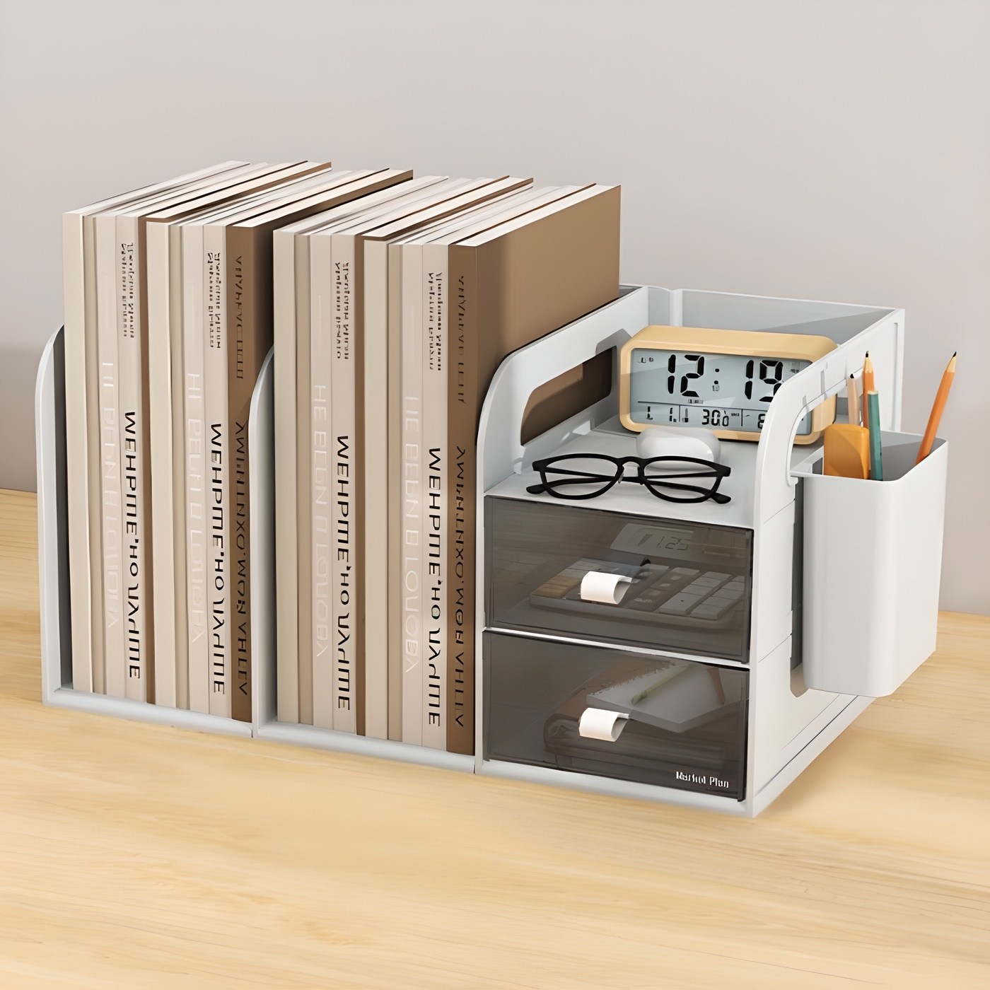 마켓플랜 심플 2단 데스크탑 다용도 책꽂이 서랍 정리함 13,900원