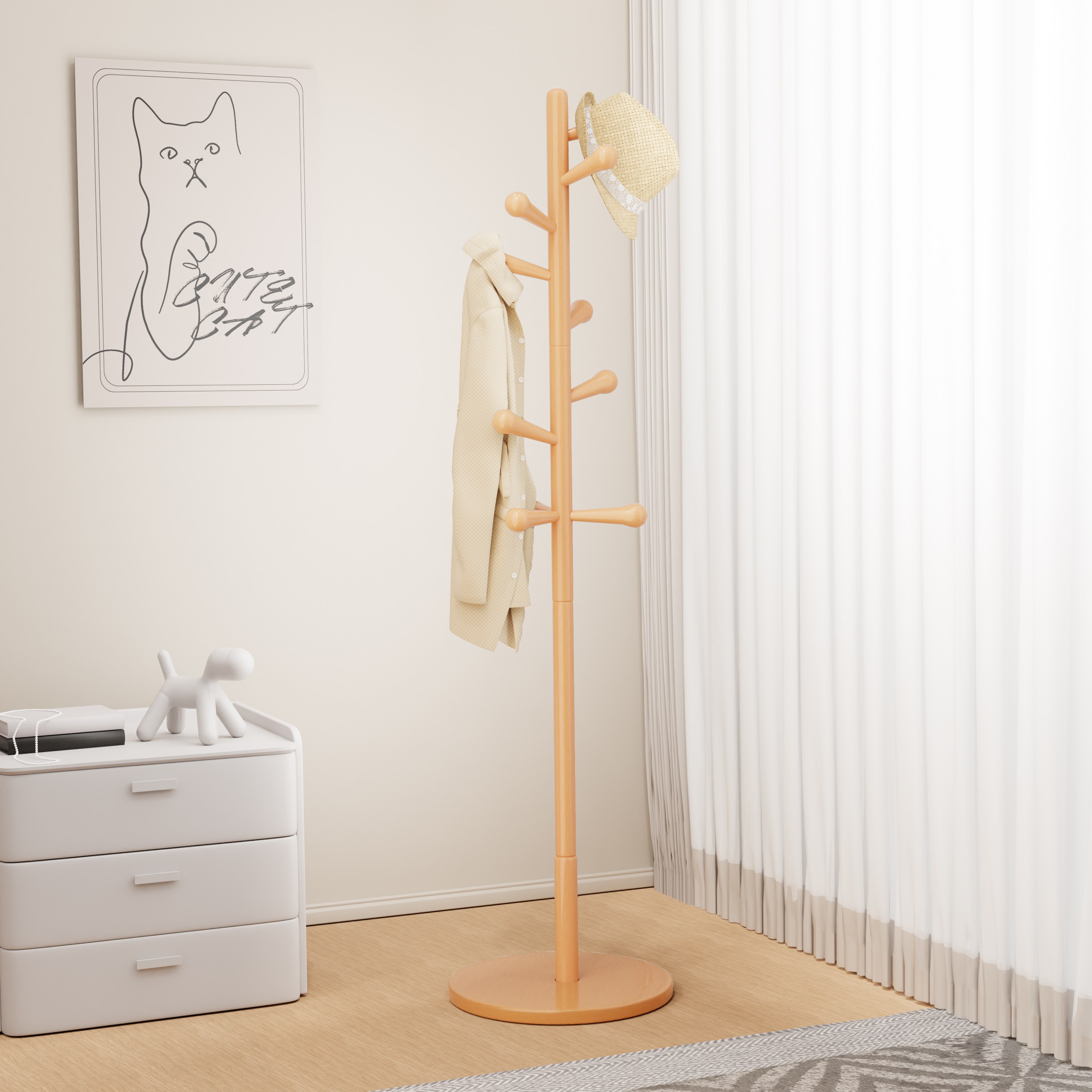 OMBRY 스탠드 옷걸이 원목 원판형 10구 방울형 행거 트리 27,300원