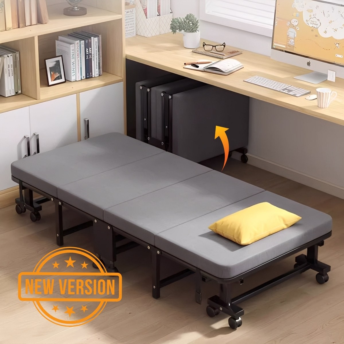 사무실 낮잠용 접이식침대 1인용 | 공간절약 바퀴형 간이침대 높이 28cm, 세련된 다크 컬러 (블랙 프레임 + 그레이 매트) 60,000원
