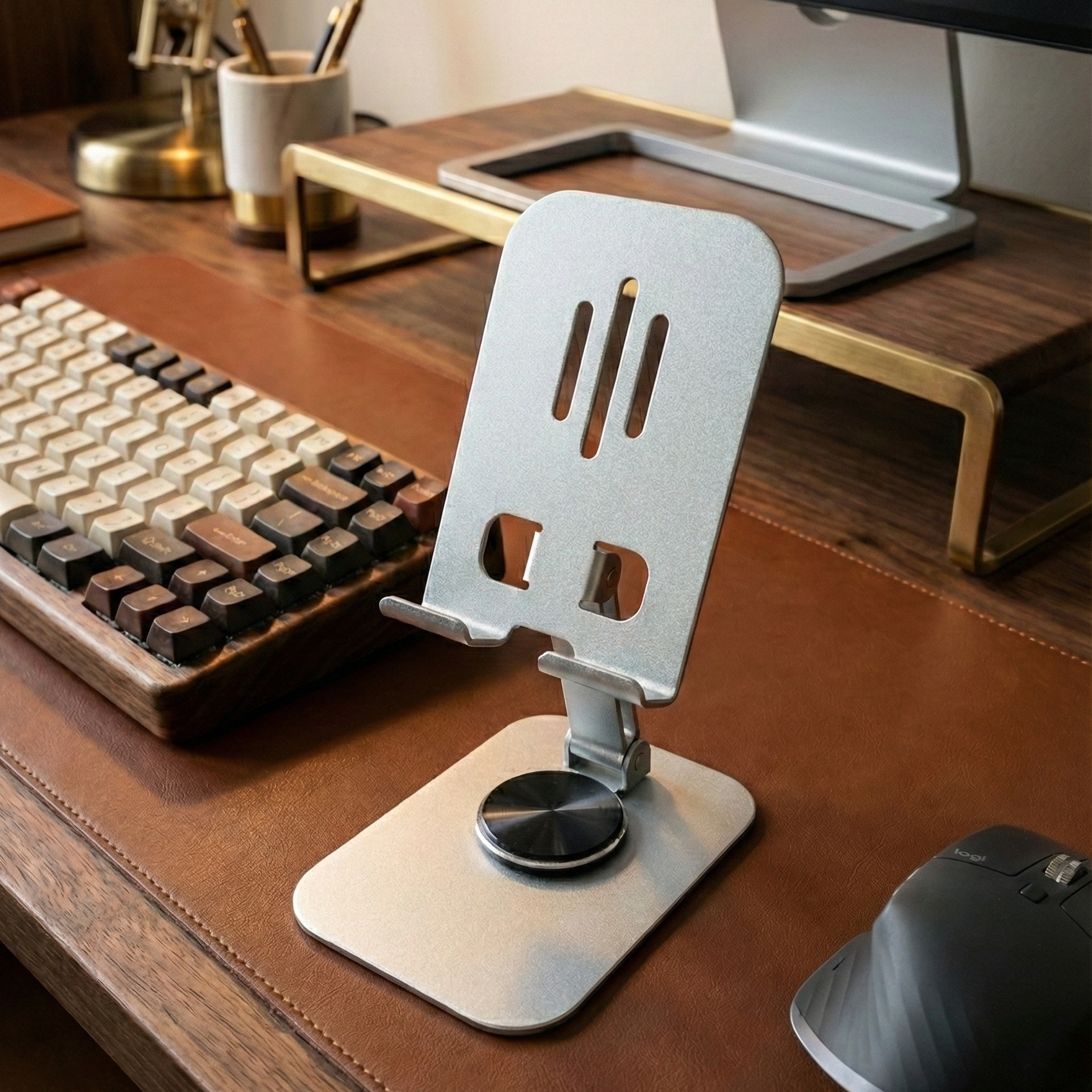 에브리센스 풀메탈 360도 접이식 탁상용 핸드폰 태블릿 거치대, 1개, 실버 12,000원