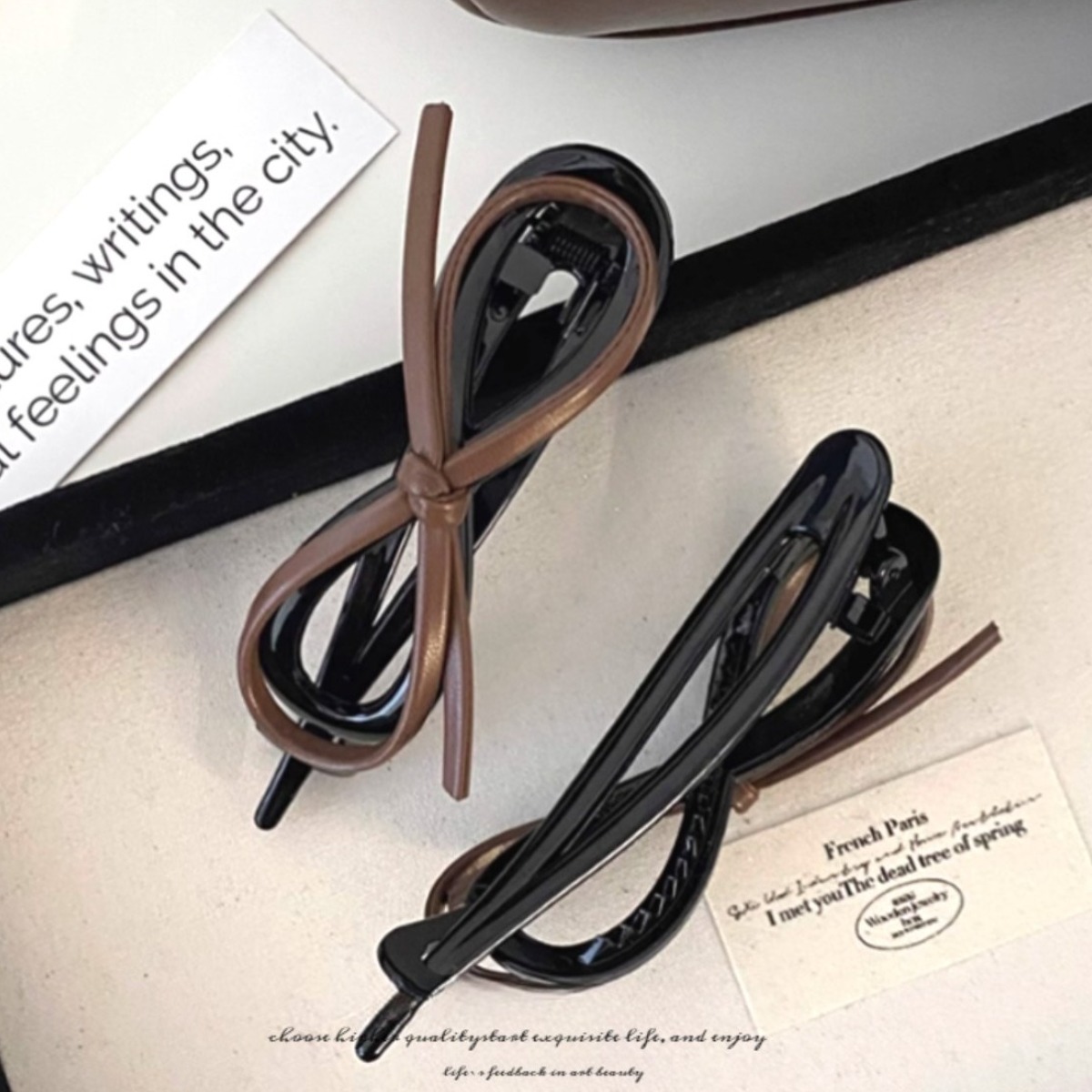 리본 끈 장식 집게핀 2종 세트 헤어핀, 현재가 6,300원