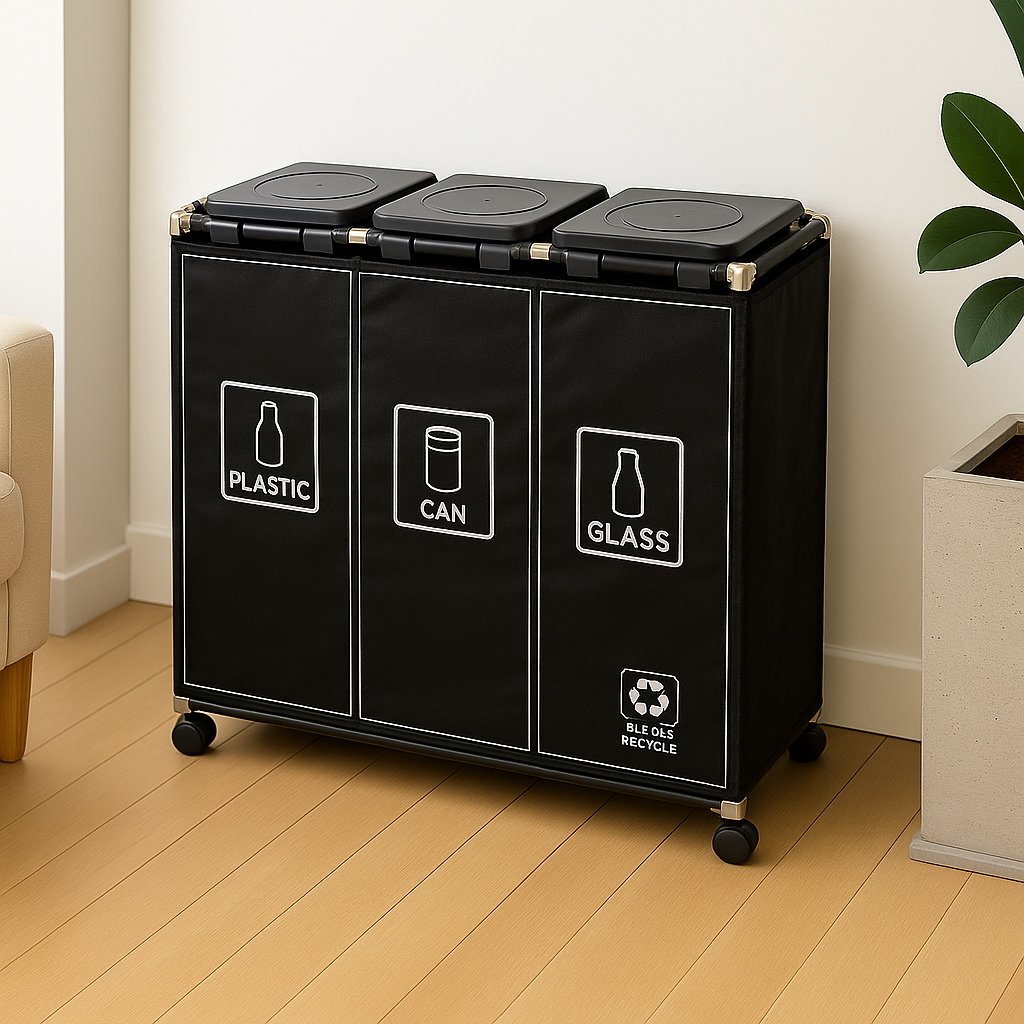 [공간앤] 대용량 튼튼 커버 3단 분리수거함 / 전용 비닐 _전용스티커 포함 / 29,870원