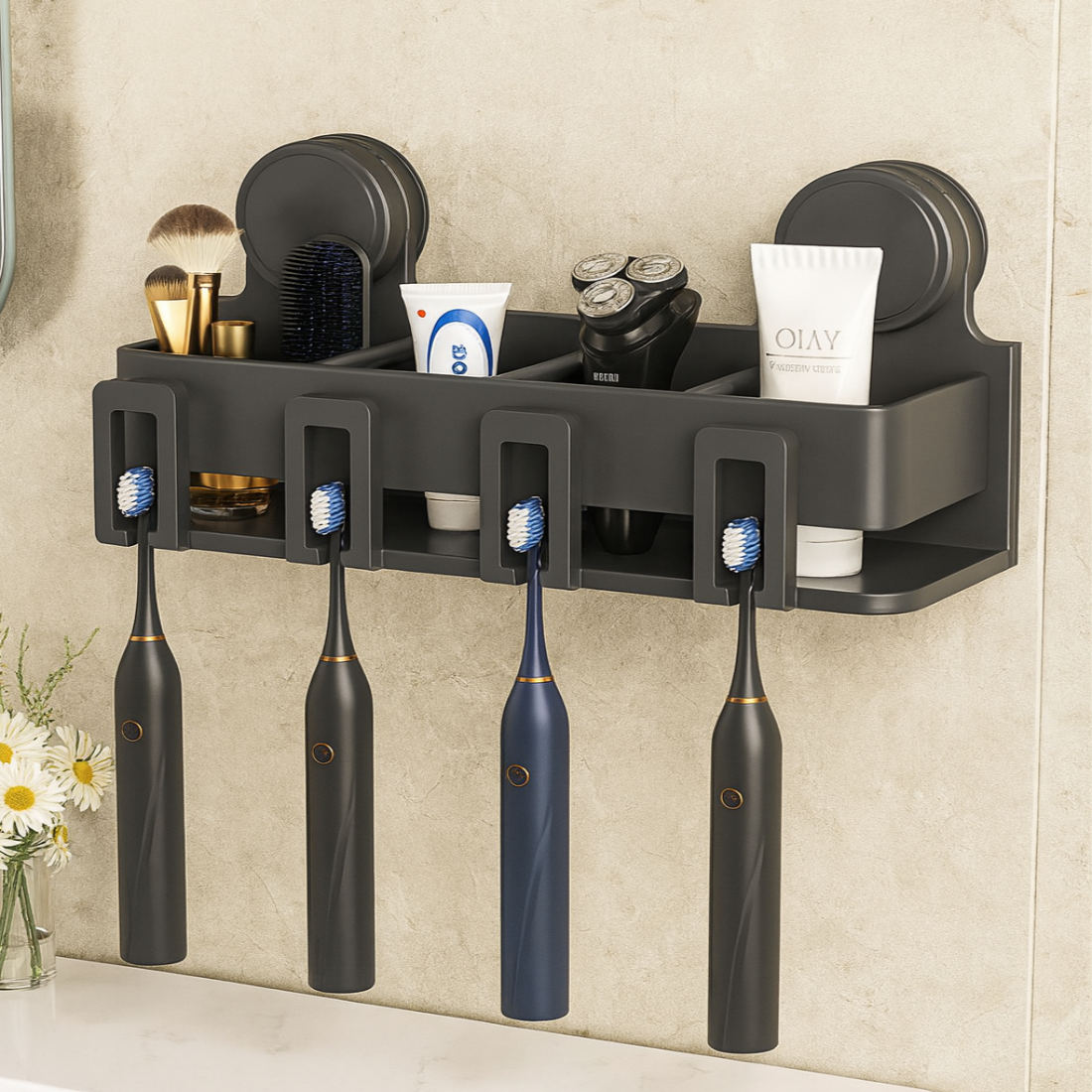 클레미엄 무타공 흡착식 우주 항공알루미늄 칫솔꽂이 칫솔걸이 스테인리스 컵꽂이, 그레이 4구, 1개 21,900원