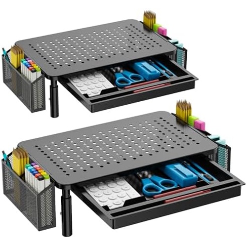 WALI 컴퓨터 모니터 스탠드(스토리지 포함), 서랍 및 펜 홀더 포함 책상 정리함, 라이저 3 높이 조절 가능, 컴퓨터, 노트북, 프린터용 노트북 라이저(STT003DH-B) 111,330원