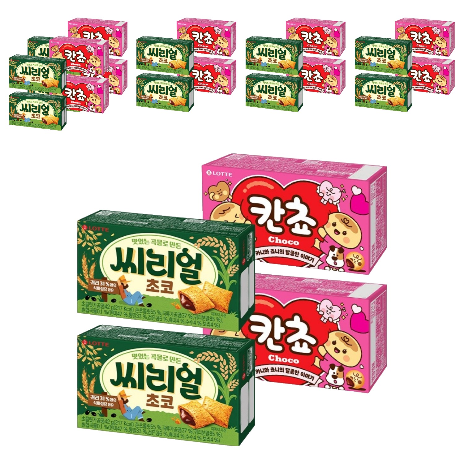 롯데웰푸드 칸쵸 54g x 2p + 씨리얼초코 42g x 2p 23,880원