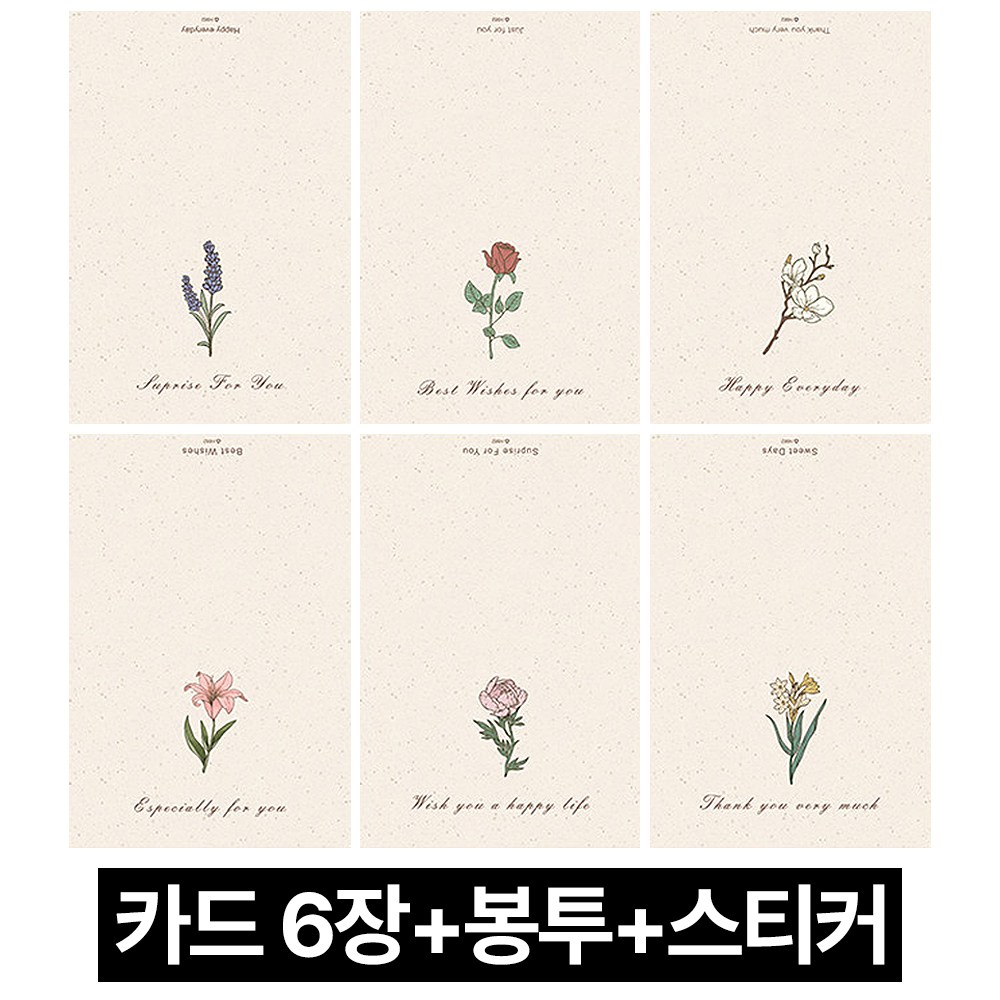 프렌티 꽃 감사 카드 미니 편지지 6장 세트 6,000원