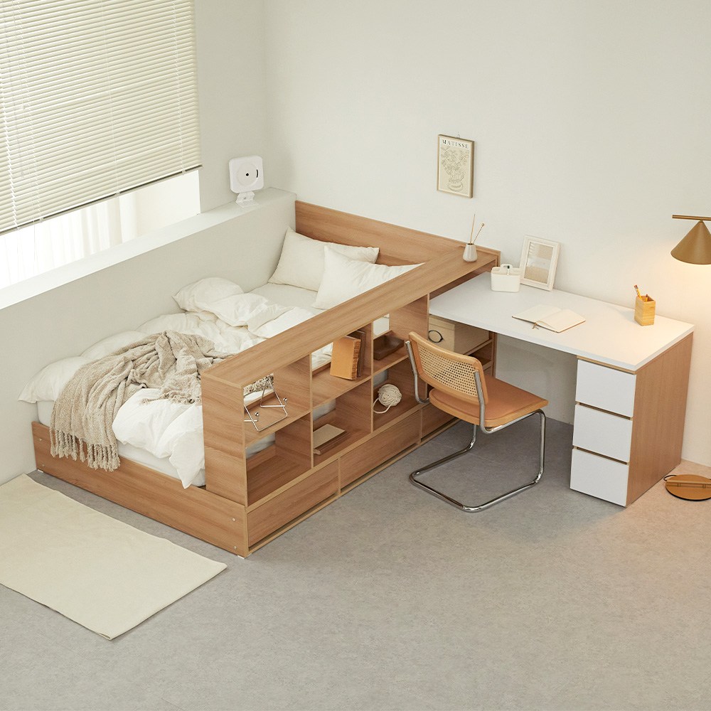 파로마 큐브A 책장형 수납침대+책상포함 슈퍼싱글 프레임만, 오크 A02 419,000원