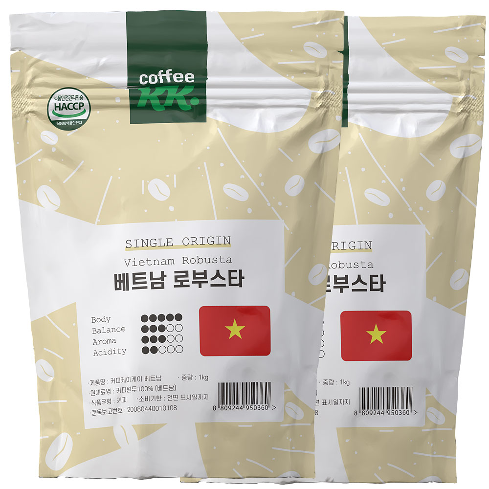 베트남 로부스타 G1 1kg 2개 원두커피/당일 로스팅/홀빈, 1kg, 2개, 홀빈(분쇄안함) 27,800원
