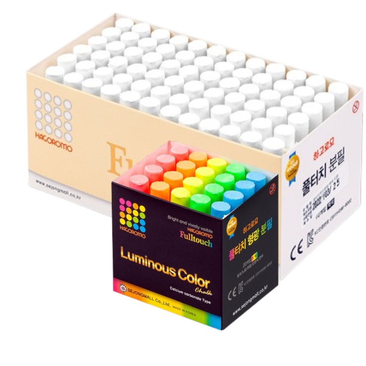 하고로모 탄산 형광분필 혼합 5색 20입 + 백색 72입 세트 35,400원
