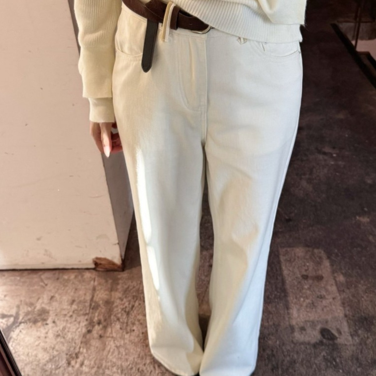 26봄신상 블랑쉬엘 여성용 하이웨이스트 롱 와이드 화이트 데님 팬츠 54,000원