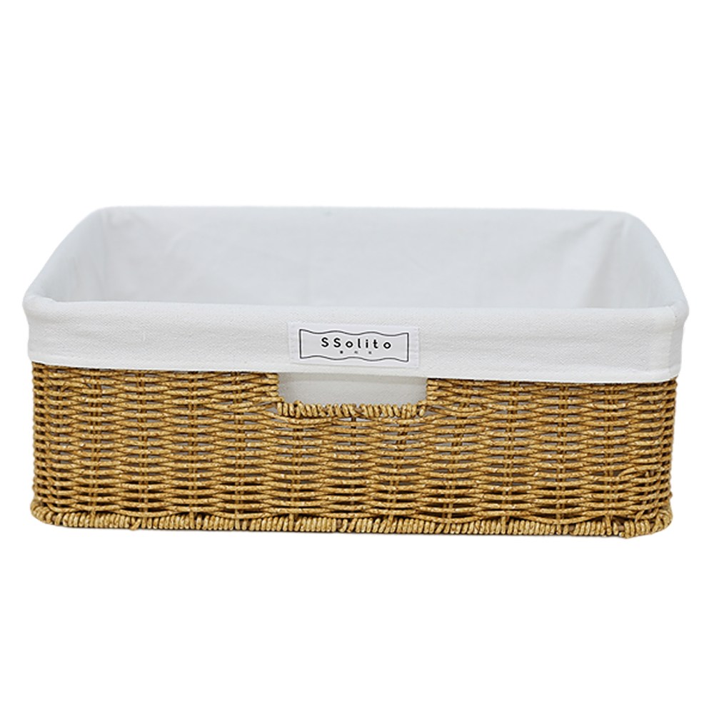 쏠리또 내츄럴 PP 오픈형 라탄바구니+코튼안감세트 사각바구니 수건 수납함 보관함, 옅은색(옵션1+화이트안감), 1세트 23,800원