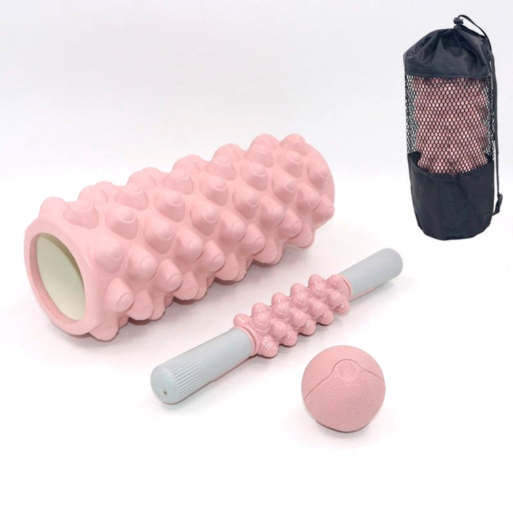 아일디 지압 폼롤러 4 in 1 마사지 세트 마사지볼 마사지 스틱 보관백, 1세트, 핑크 15,000원