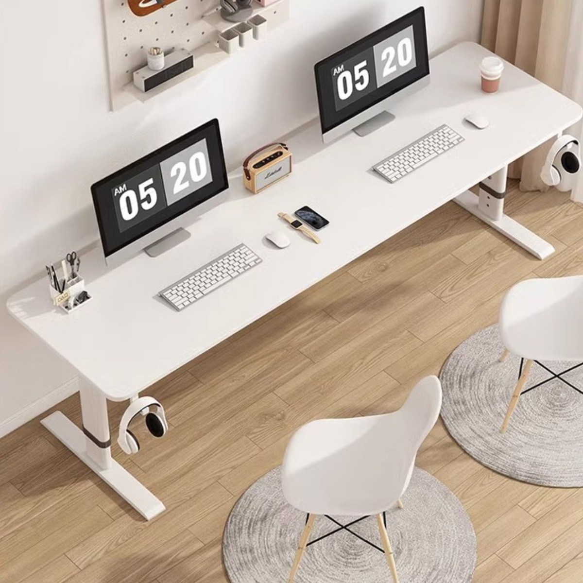 우브로 높이조절 2인용 책상 더블 2인 긴 대형 스탠딩 컴퓨터 데스크 1800 2000 2200, 화이트상판+화이트다리 242,000원