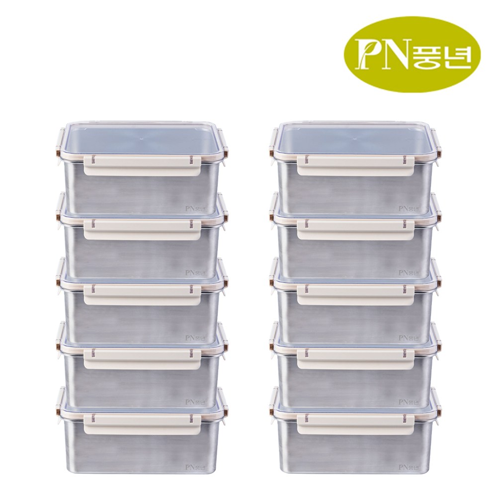 PN풍년 스텐 반찬통 세트 보관 소분 밀폐용기 전자레인지 오븐 식기세척기 냉장 냉동, 10세트, 4.6L 412,900원