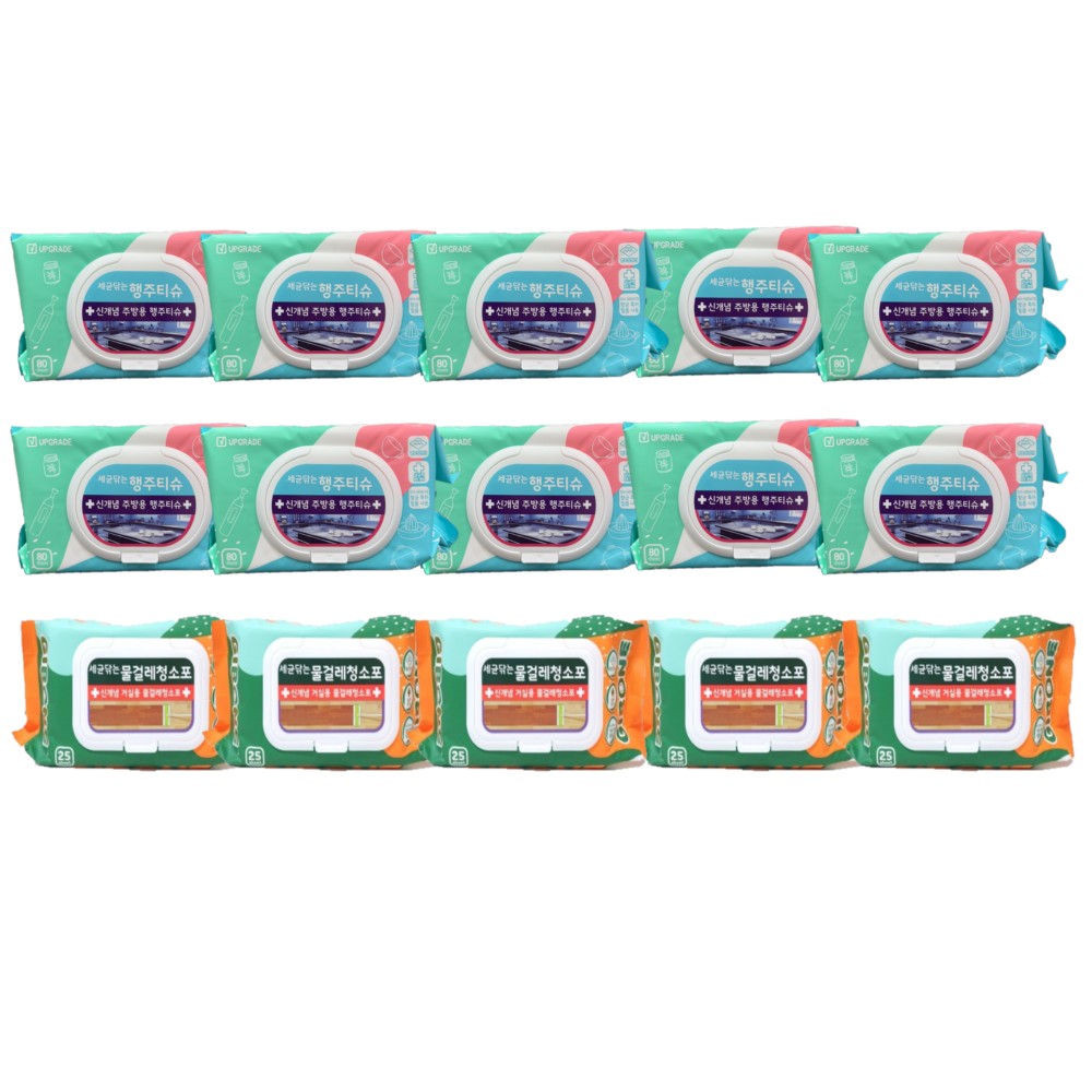 기본에 세균닦는 행주티슈 80매 10팩 + 물걸레청소포 25매 5팩 29,900원