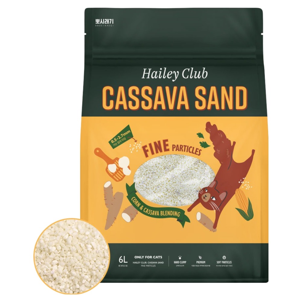 뽀시래기 고양이 헤일리 클럽 카사바 모래 가는 입자, 무향, 1개, 6L 27,900원