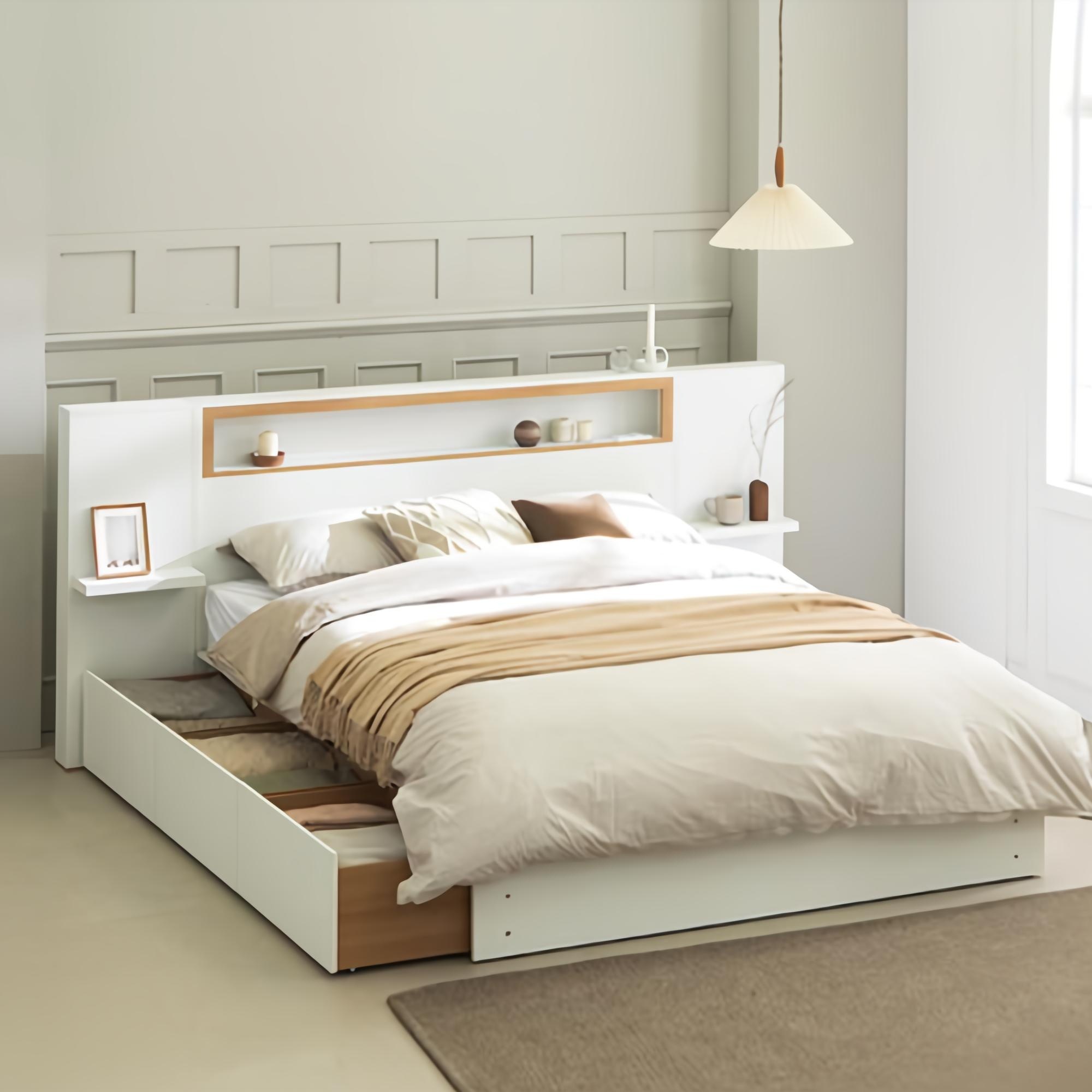 웰퍼니쳐 리나 LED 6구 롱서랍 수납침대 + 6회전 본넬 매트리스 세트 281,070원