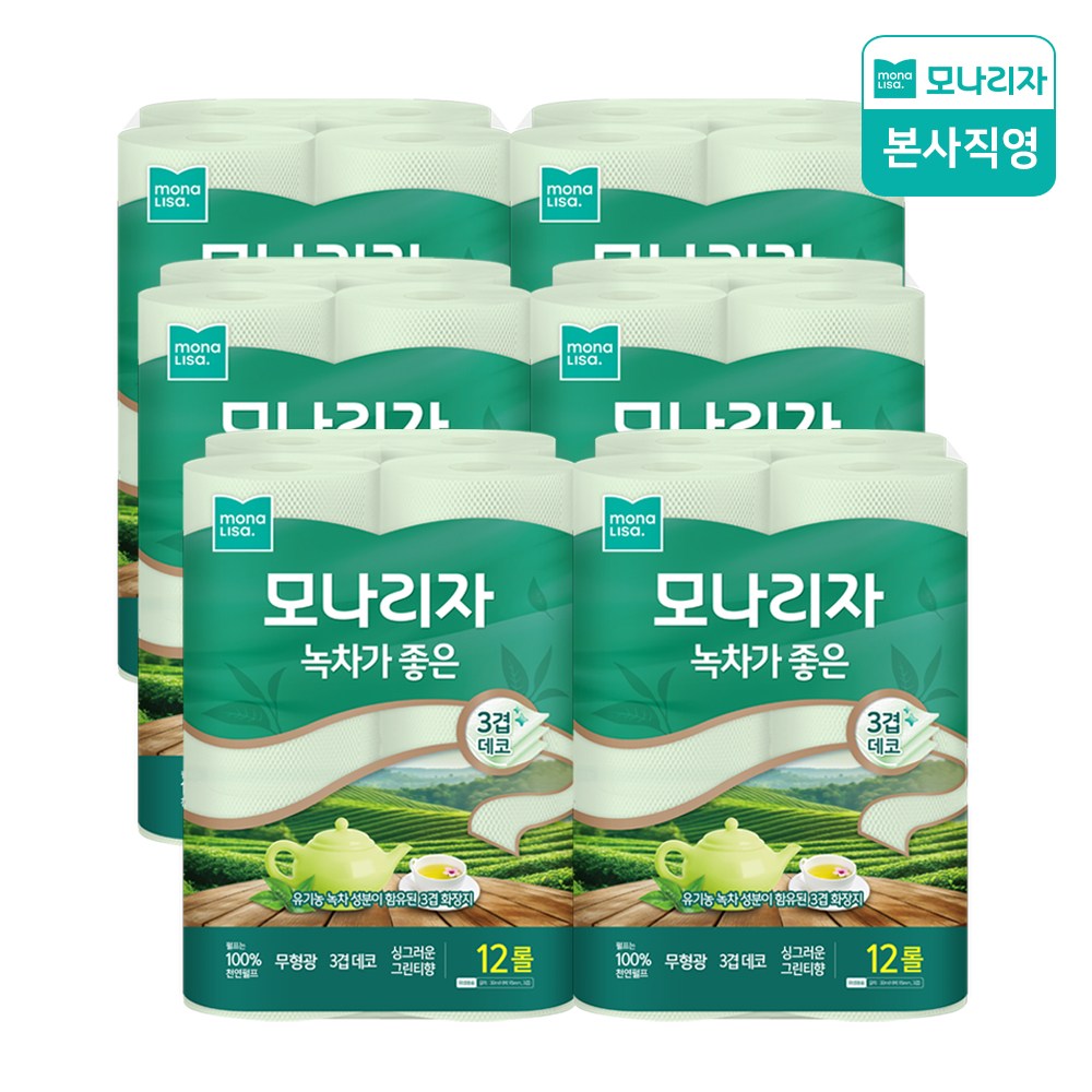 모나리자 녹차가좋은 3겹 30M 12롤 6개 총72롤 천연펄프 화장지 휴지 66,000원