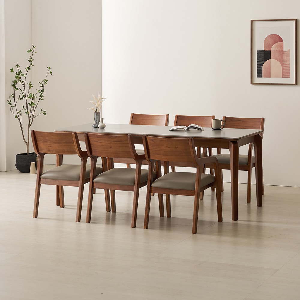 라로퍼니처 라인 1900 포세린 통 세라믹 6인 참죽나무 원목 식탁 세트 831,000원