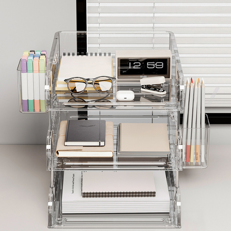 SMILE MORLI 데스크 A4 서류 정리 책상 수납함 세로형 다용도 탁상용 수납 트레이, 투명3단 22,550원