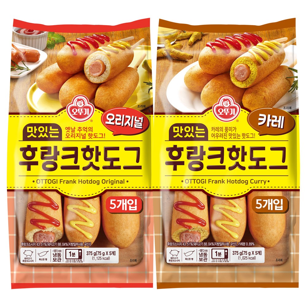 오뚜기 맛있는 후랑크핫도그 375g 오리지널 2개+카레맛 375g 2개, 75g, 1세트 27,900원