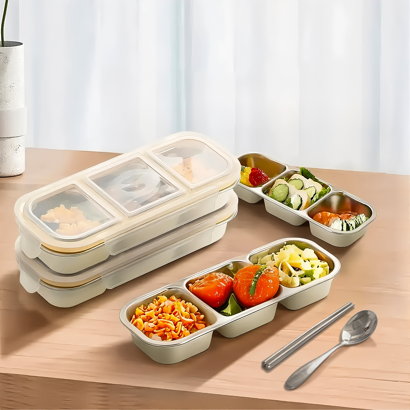 RichMagic 304 스텐 도시락통, 과일  간식 다이어트 전자레인지 런치박스 600ml, 3칸 11,800원