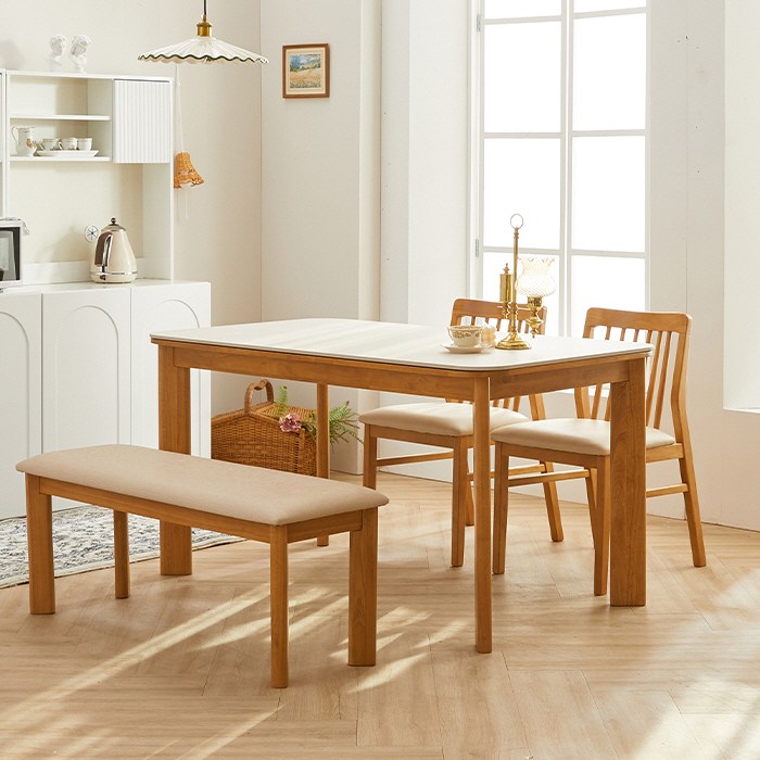 보루네오 엘리브 리움 4인용 세라믹 식탁 2인벤치1P 원목의자2P 세트, 2인벤치의자1P+스퀘어의자2P_pn929-1 399,000원