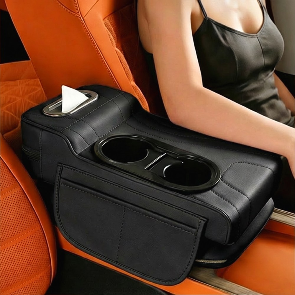 Mayho 차량용 콘솔쿠션 고탄성 자동차 팔걸이쿠션 컵홀더 티슈 팔받침대 수납함, 1개, 블랙 24,900원