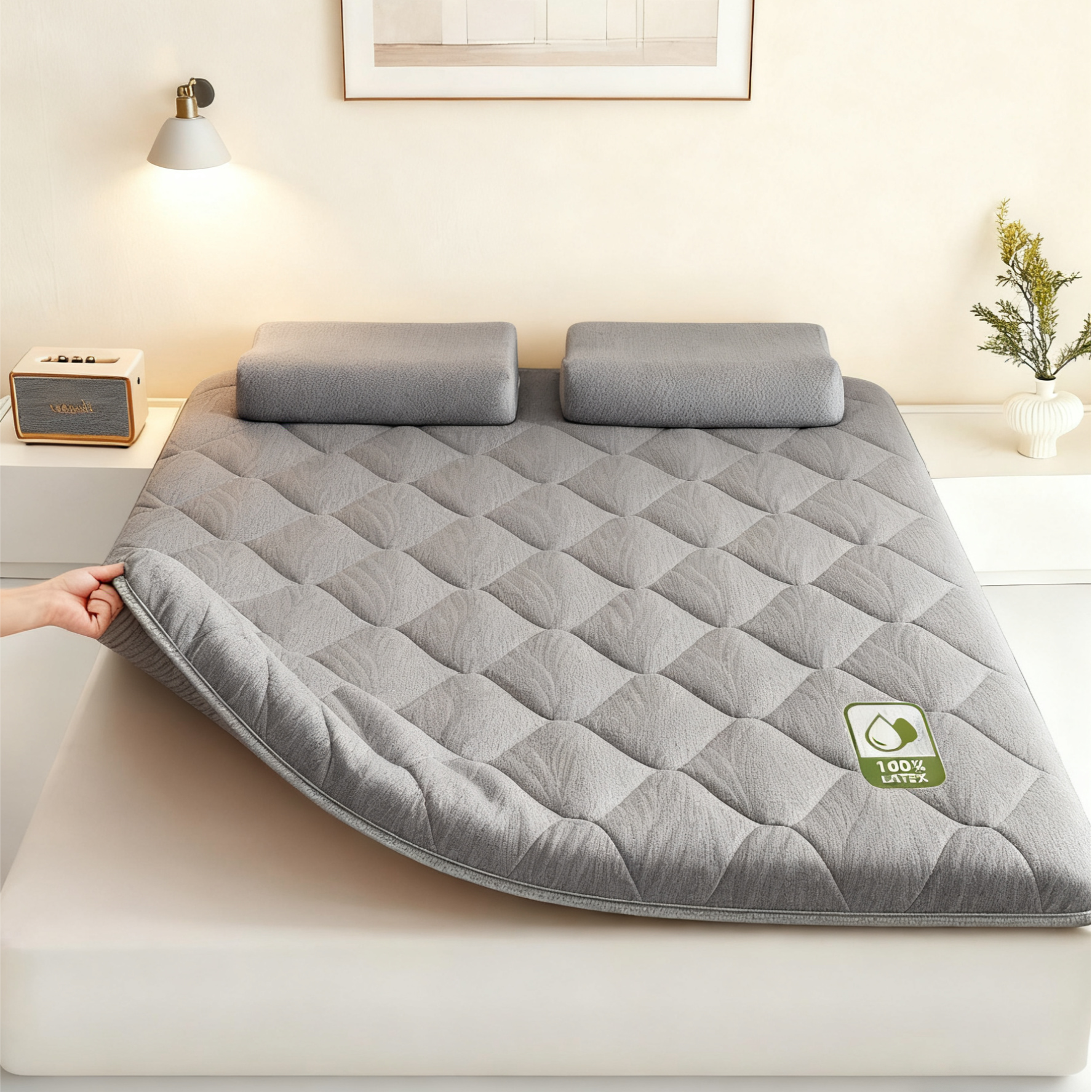 BYOU 인체공학 천연 라텍스 메모리폼 매트리스 9CM 편안한 숙면 척추건강 매트리스, 그레이 프린트 119,600원