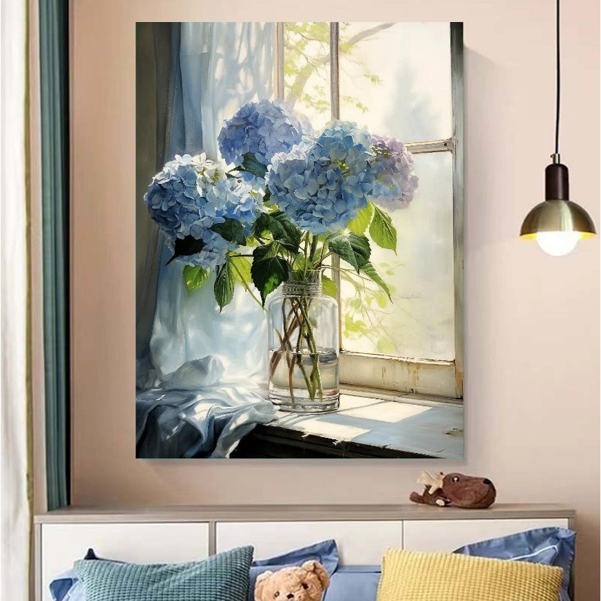 수국꽃 유화그리기 집안을 밝히는 화사한 부귀꽃그림 사랑과 행복 상징 자양화 꽃병 북유럭 감성 명화그리기 2배 물감 붓 DIY키트 21,990원