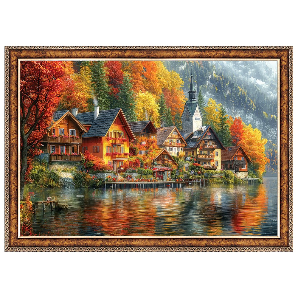 2000피스 직소퍼즐 호숫가 마을의 만추 미니조각 (액자옵션선택) PK2000-M3233, 1개, 퍼즐+엔틱골드 직소퍼즐액자포함, 2000피스 56,000원