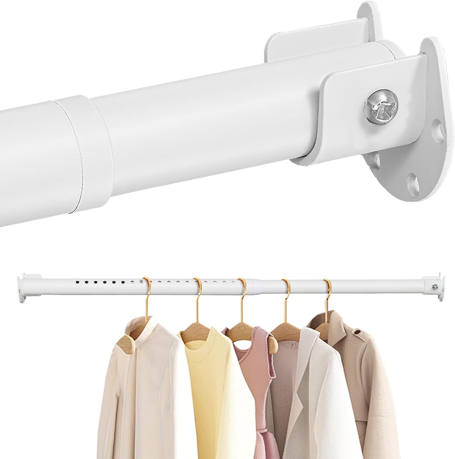 옷장 행거봉, U자형 브래킷 포함, 3.3cm 두께, 스프링 조절 옷장봉, 튼튼한 흰색 옷장 행거봉 (옷장, 세탁실, 욕실 및 창문용) 24,000원