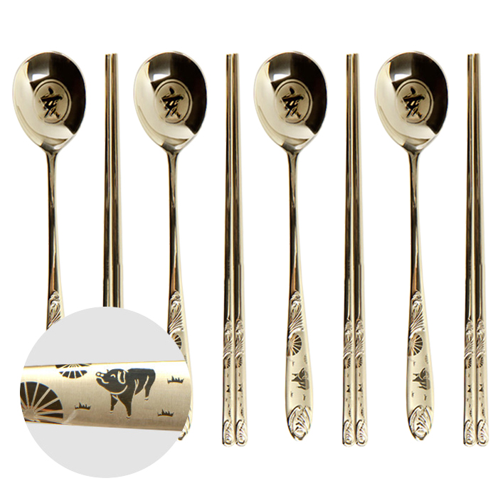 윌리브 국산 304스텐 띠 수저, 돼지, 숟가락+젓가락, 4세트 30,950원